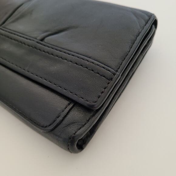 Coach Wallet Geniue Smooth Leather Solid Black Trifold 7x4 Large Envelope Boho - Picture 11 of 11